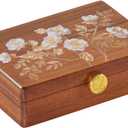 Travel Jewelry Case Small Wood Jewelry Organizer Jewelry Box for Women (Nut-Brown Print A)