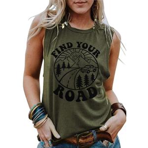Womens Tank Tops Summer T Shirts Sleeveless Casual Loose Tunic Blouses 2026 (Green, L)