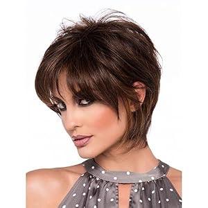 XIUFAXIRUSI XIUFAXIRUSI Short Brown Curly Wigs with Blonde Highlight Brown Pixie cut Wavy Wigs for White Women Layered Synthetic Full Wigs for Daily Party