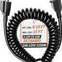 18/3 Gauge Black Coiled Extension Cord 15 ft Indoor Waterproof, Flame Retardant, Flexible 3 Prong Coiled Spiral Power Cord for Charging Electric Pallet Tucks, 10A 1250W 18AWG, ETL Listed