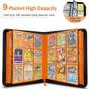 9 Pocket Card Binder, 540 Cards Trading Cards Games Collection Holder Book Folder with Customizable Label Slot and Side-Loading Sleeves (Orange), Medium