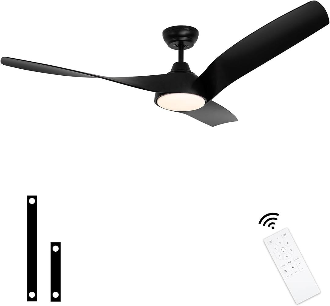 56 Inch Ceiling Fan with Lights, Outdoor Ceiling Fan with Remote Control 3 Reversible Blades,Dimmable,2 Rods, for Bedroom Living Room Patio