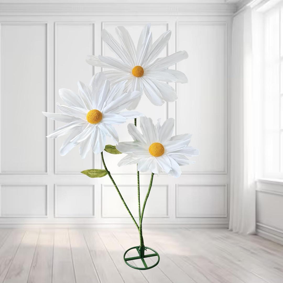 Large Daisy Flowers for Decoration - 5.9 Ft Giant Flower for Decoration with Stand, Big Fake Daisy Artificial Flowers for Birthday Party Wedding Garden Home Graduation Shop Window Display (White)