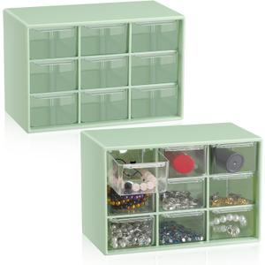 Wenqik 2 Pcs Mini Storage Drawers Teacher Toolbox Organizer with 9 Clear Drawers Small Plastic Desktop Teacher Desk Craft Organizer for Classroom Office 7" x 3. 9" x 4. 7"(Green)