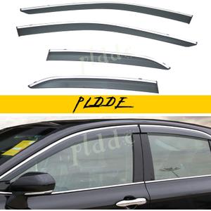 4pcs Smoke Tint with Chrome Trim Window Visors Compatible with 2018-2024 Camry Outside Mount Tape On/Clip On Style PVC Sun Rain Guard