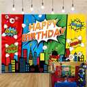 Superhero Photo Backdrop Superhero Theme Birthday Party Backdrop for Boys Cake Table Decoration Background Photo Booth Props (7X5FT)