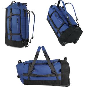 29" 86L Foldable Wheeled Duffle Bag, Waterproof Travel Rolling Backpack with Quilted Bottom, Navy