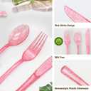 300 Pcs Pink Silverware Set Heavy Duty Pink Plastic Silverware - 100 Forks, 100 Knives, 100 Spoons for Brithday, Wedding, Baby Shower, Bridal Shower