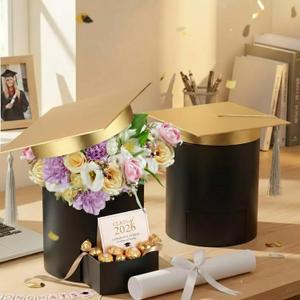 Weekgrat 2 Pack Graduation Flower Box Graduation Cap Gift Boxes 6.9 x 6.4 in empty Container for Grad Party Outdoor Indoor Activities Celebrations(Black)