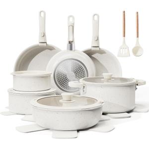 Bazova 22-Piece Pots and Pans Set Non Stick with Removable Handles, Ceramic Cookware Set, Large-Capacity & Non Toxic, Induction & RV Compatible, Dishwasher Safe, PFAS/PTFE/PFOA Free, White