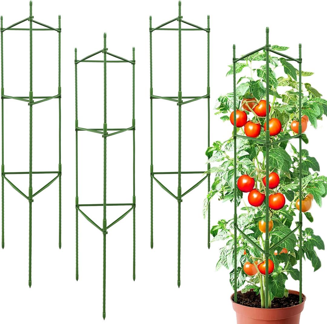 4 Pack 48 Inch Tomato Cages for Garden, Triangle Metal Plant Support with Rust-Resistant Coating, Heavy Duty Tomato Trellis for Raised Bed, Pots, Cucumbers, Peppers & Climbing Plants