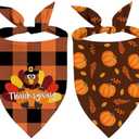Thanksgiving Dog Bandana, Pumpkin Turkey Dog Thanksgiving Scarf Buffalo Plaid Printing Adjustable Bandana for Small Medium Large Dogs Pack Of 22