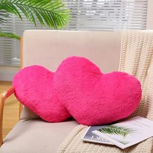 Remerry 2 Pcs Heart Throw Pillow Plush Heart Shaped Decorative Pillow Faux Rabbit Fluffy Cushion Valentine Favor Anniversary Favor for Girl Living Fit Bed Dining Sofa Car(Lilac)