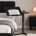 Solid Wood Overbed Bedside Table with Wheels, Tilting Adjustable Hospital Bed Table Over The Bed, Medical Mobile Laptop Stand, Rolling Standing Desk for Hospital and Home Use(Black), 27.5" x 15" x 27.5"