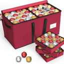 Sunvigor Christmas Ornament Storage Box with 8 Trays, Fits 128 Holiday Ornament Christmas Storage Container with Adjustable Dividers, Dual Zippers, 600D Oxford Christmas Decorations Storage(Rose Red)