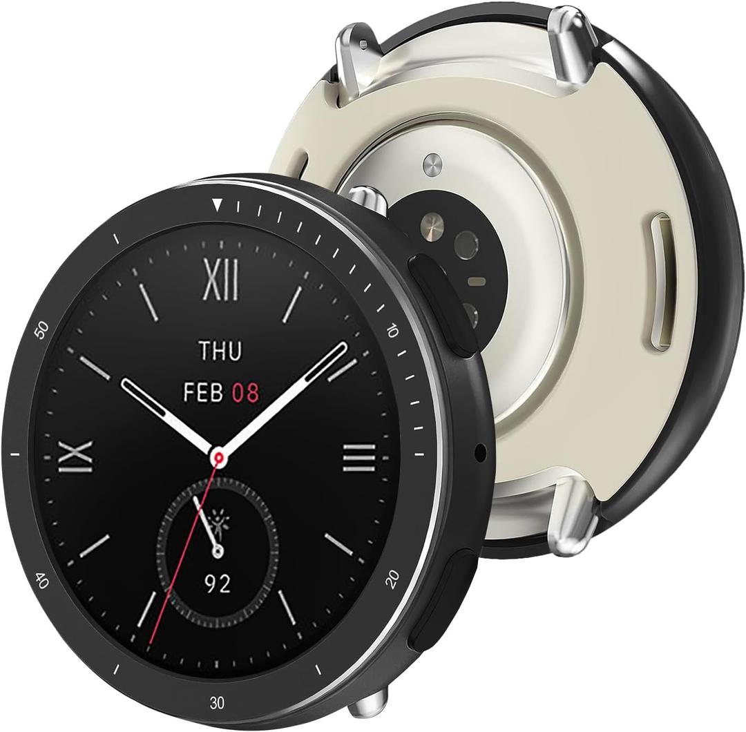 2 in 1 Compatible for Amazfit Active 2 Watch Case 44mm, Anti-Scratch & Shockproof Metal Bezel with Full Protection TPU Back Cover for Amazfit Active 2 Round Protective Case-Black