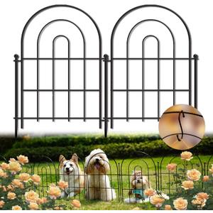 Garden Fence Panels, 17 in (High) x 12.6 ft (Long) Flower Bed Fencing for Small Animal Barrier, 10 Pcs Metal Decorative Fences Border with Hooks