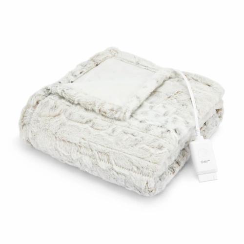 Sunbeam Faux Fur Heated Throw Blanket - Snow Leopard, 50 x 60 in