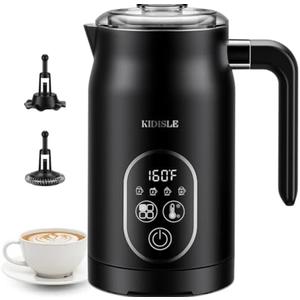 KIDISLE Milk Frother and Steamer 4 in 1, Milk Steamer with Auto Temperature Control, Warm & Cold Foam Maker, Hot Chocolate Maker, Frother for Coffee, Latte, Cappuccino, Black