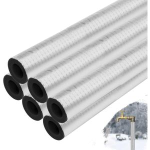 6 Pack Pipe Insulation Foam Tube, 3/4'' Self-Adhesive Pre Slit Foam Pipe Covers Polyethylene with Aluminum Foil for Spigot, Winter Outside Pipes, Water Heater Pipes Freeze Protection