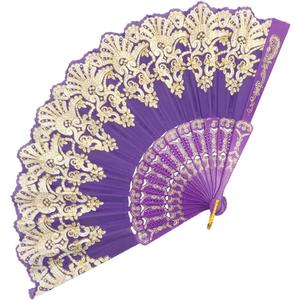 EOSAU Handheld Chinese Folding Fan Hand Fans for Women Foldable Bulk for Party Wedding Church Dancing (Purple)