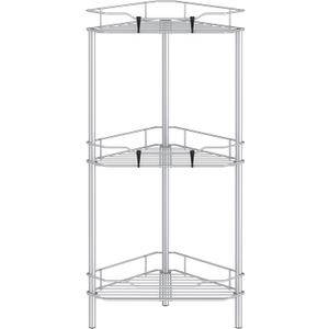 HuggieGems 3 Tier Floor Standing Corner Shower Caddy Organizer Shelf with Hooks, Bathroom Shelves Stand Rack, Silver