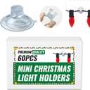 60pcs Mini Christmas Light Suction Cups, Small Holiday Light String Hooks Holders, Clear Rope Light Caddy Window Glass Suction Cup Clips Hang Seasonal Lights & Xmas Decorations