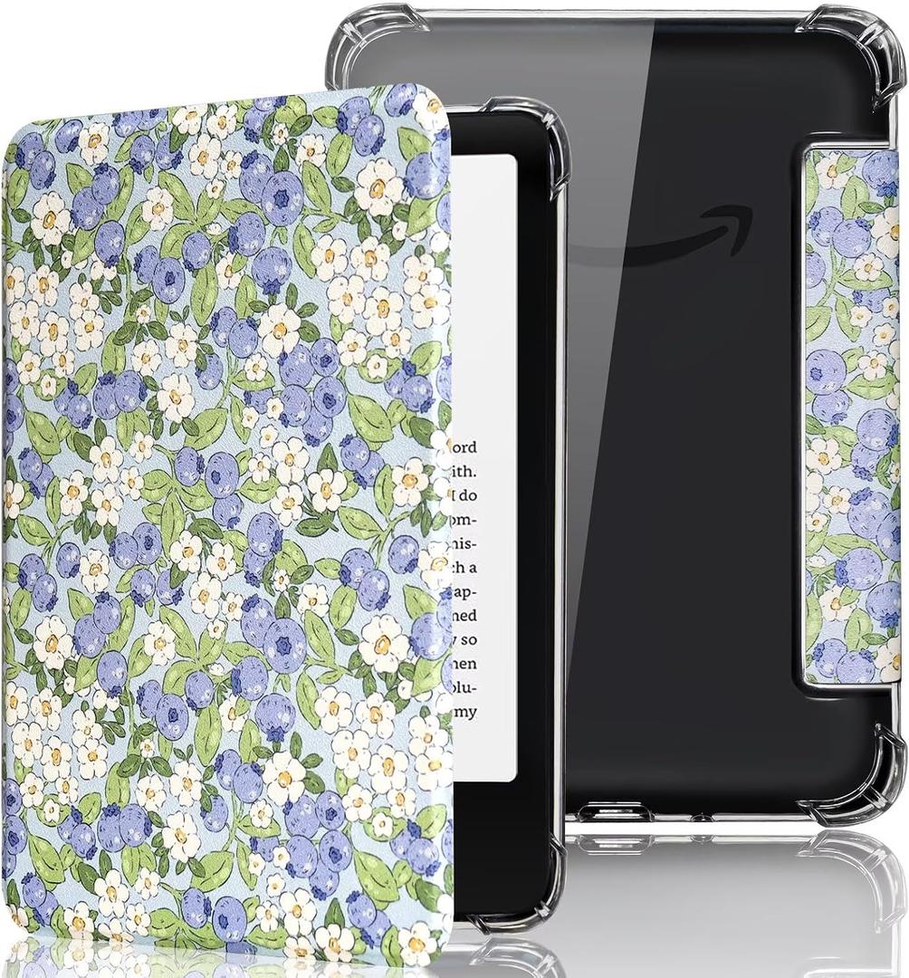 Fancity Clear Case Compatible with 6.8" Kindle Paperwhite 11th Generation & Paperwhtie Signature Edition 2021, Soft TPU Transparent Cover with Magnetic Closure Smart Auto Sleep/Wake, Blueberry