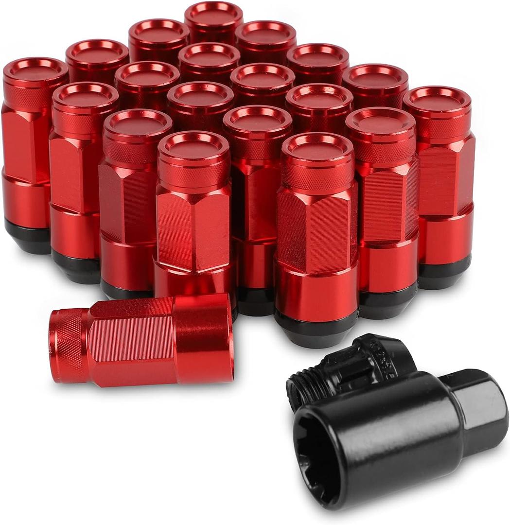 20PCS Closed End Lug Nuts M12X1.5 Wheel Rims Lug Nuts +Socket (Red)