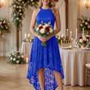 Dressystar Women Halter Lace Wedding Guest Dress Hi-Lo Cocktail Party Bridesmaid Formal Dresses, Royal Blue XS