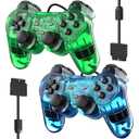 Wireless Controller Compatible with PS-2 Console, Remote Gamepad for Play 2 (Green and Blue)
