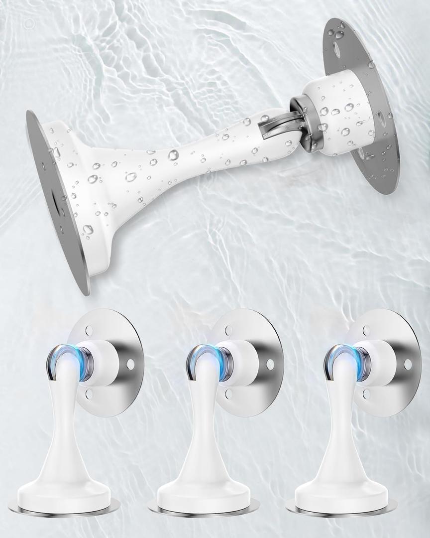 Magnetic Door Stoppers for Bottom of Door - 4 Pack Stainless Steel Door Stops Holder Catch for Wall Floor Mount - Easy No Drilling Strong Adhesive & Screws Keep Door Open Home Office Hotel Bedroom (White)