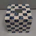 CHI AN HOME 5.7" Square Tissue Box Cover, Handmade Checkered Cube Tissue Box Cover with Capiz Shells, Decorative Mother of Pearl Tissue Holder for Living Room, Bathroom, Bedroom or Office (Navy Blue)