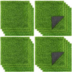 TURSTIN 18 Pieces Artificial Grass Mat 12 x 12 Inch Synthetic Grass Square Mats Indoor Outdoor Patio Flooring Fake Turf Patch Tiles Realistic Grass Rug for DIY Crafts Miniature Garden, Spring Grass