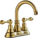 Two Handle Bathroom Sink Faucet 3 Hole with Overflow Pop up Drain, 360 Swivel Spout 4 Inch Centerset Lavatory Faucet Without Water Supply Lines,Brushed Gold,F-4501-CS