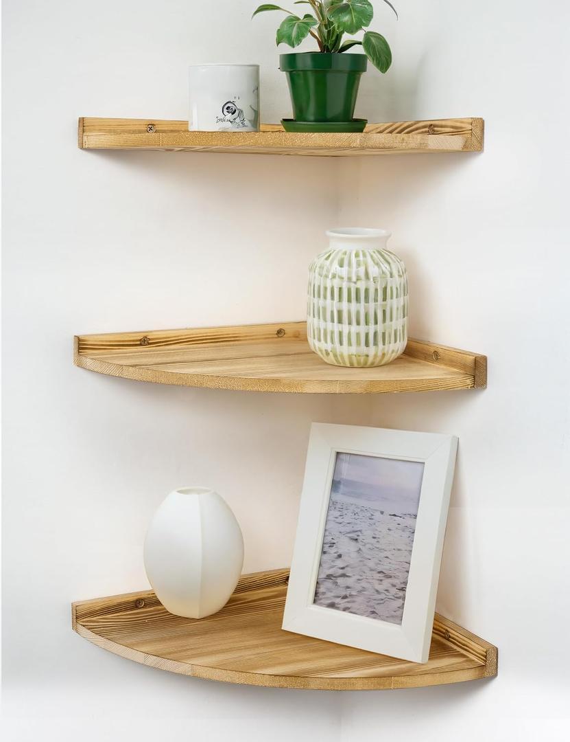 Corner Wall Shelves, Rustic Wood Floating Shelf with Cord Hole, Medium