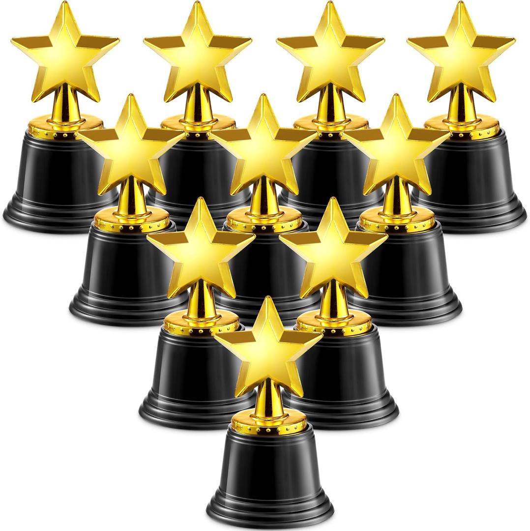 Bedwina Star Trophy Award - (Pack of 12) Bulk - 4.5 Inch Gold Trophies for Kids Awards, Choice Prizes for Adults, Winner Competitions, Sports Events, Party Decorations, Teachers and Party Favors
