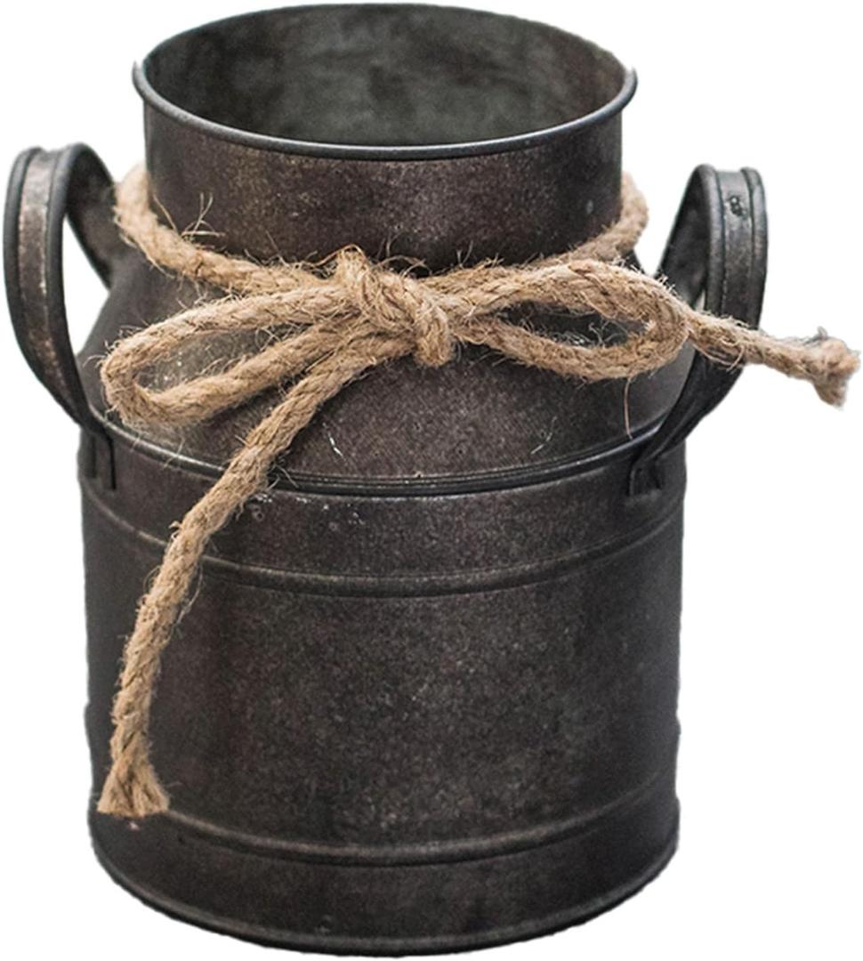 Rust Paint Flower Vase, Rustic Galvanized Metal Milk Can BucketPrimitives Jug for Home Garden Shop Decor