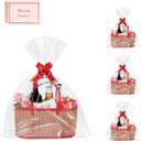 Large Woven Gift Basket with Handles - Empty Bamboo Basket for Gifts (Adults/Wine/Christmas) (RED, 3PC LARGE)
