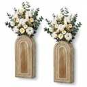 2 Pack Wooden Wall Planter Vase Set, Brown Finish Modern Farmhouse & Boho Wall Decor for Living Room, Bathroom, Kitchen, Dining Room (Brown)