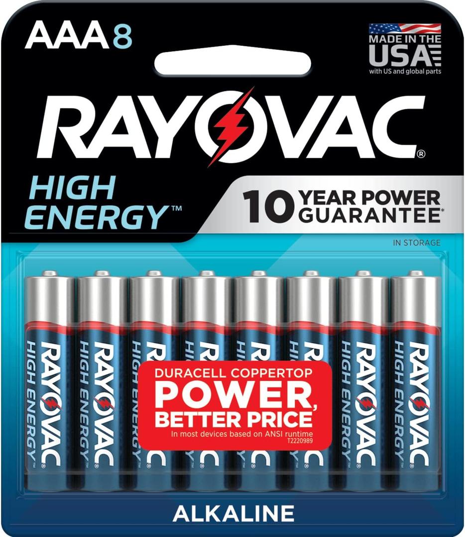 Rayovac High Energy AAA Batteries (8 Pack), Alkaline Triple A Batteries