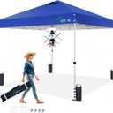 10x10 Pop Up Canopy Tent,300D Silver-Coating Top,Pop Up Canopy Tent Instant Portable Shelter with 1-Button Push and Wheel Carry Bag, 8 Stakes and 4 Upgrade Heavy Duty Canopy Weights (Blue, 10x10)