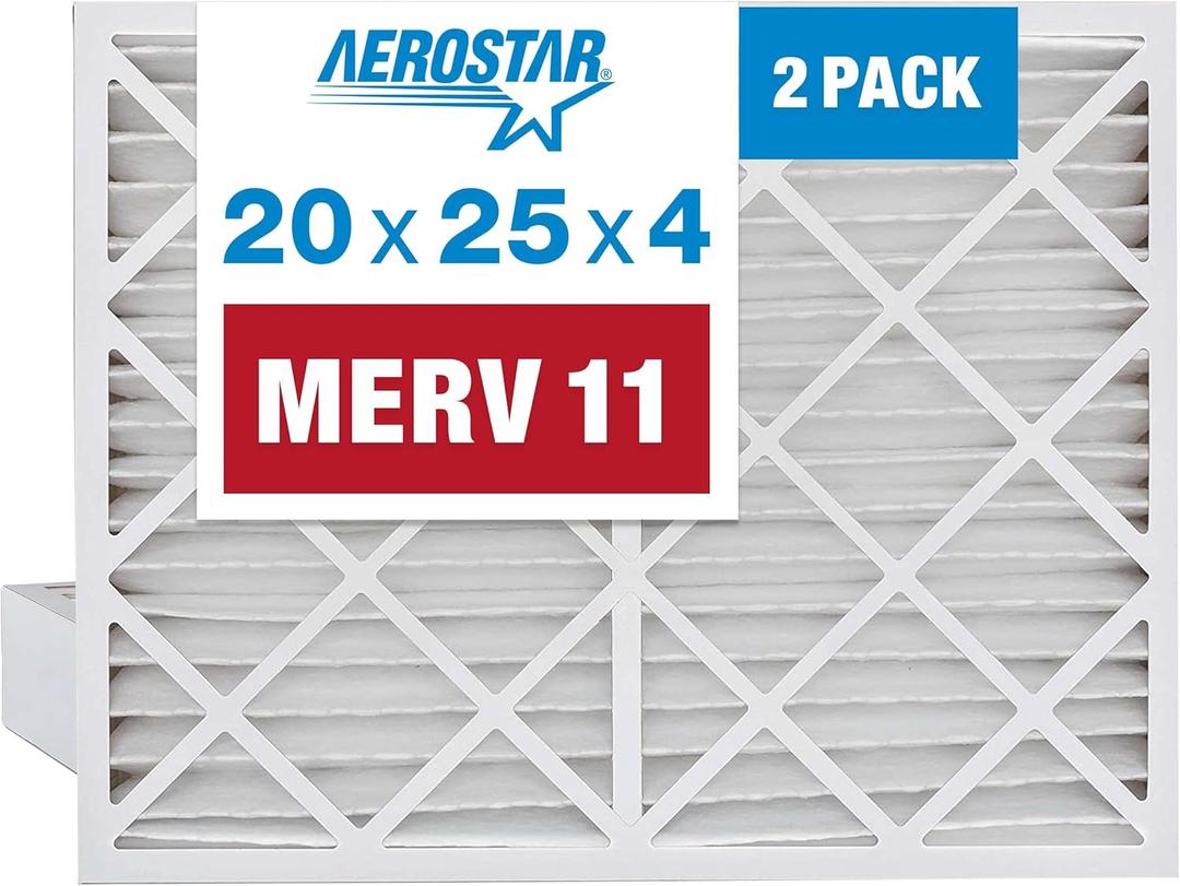 Aerostar 20x25x4 MERV 11-2 Count - Pleated Furnace & Air Conditioner Filters - Removes Dust, Cold & Flu Germs, Lint, Mold, Pet Dander, Allergy-Causing Pollen, Smog & Smoke