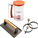 Blackstone 1543 Outdoor Griddle Breakfast Preparation Kit with Pancake Batter Dispenser, Cast Iron Bacon Press, and 2 Non Stick Steel Egg Rings