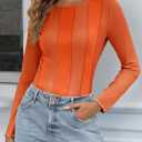 Tankaneo Womens Fitted Long Sleeve Shirts Ribbed Knit Going Out Tops Y2k Trendy Casual Crew Neck Tees Shirts (Orange)