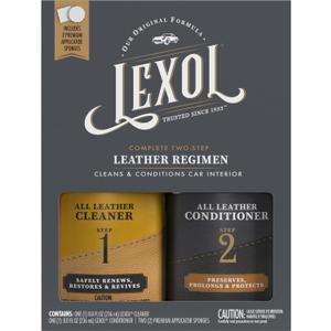 Lexol Leather Conditioner and Cleaner Kit by Lexol, Use on Furniture, Car Interiors, Shoes, Handbags, Includes 2 Application Sponges, Two-Step System, 8 oz Each