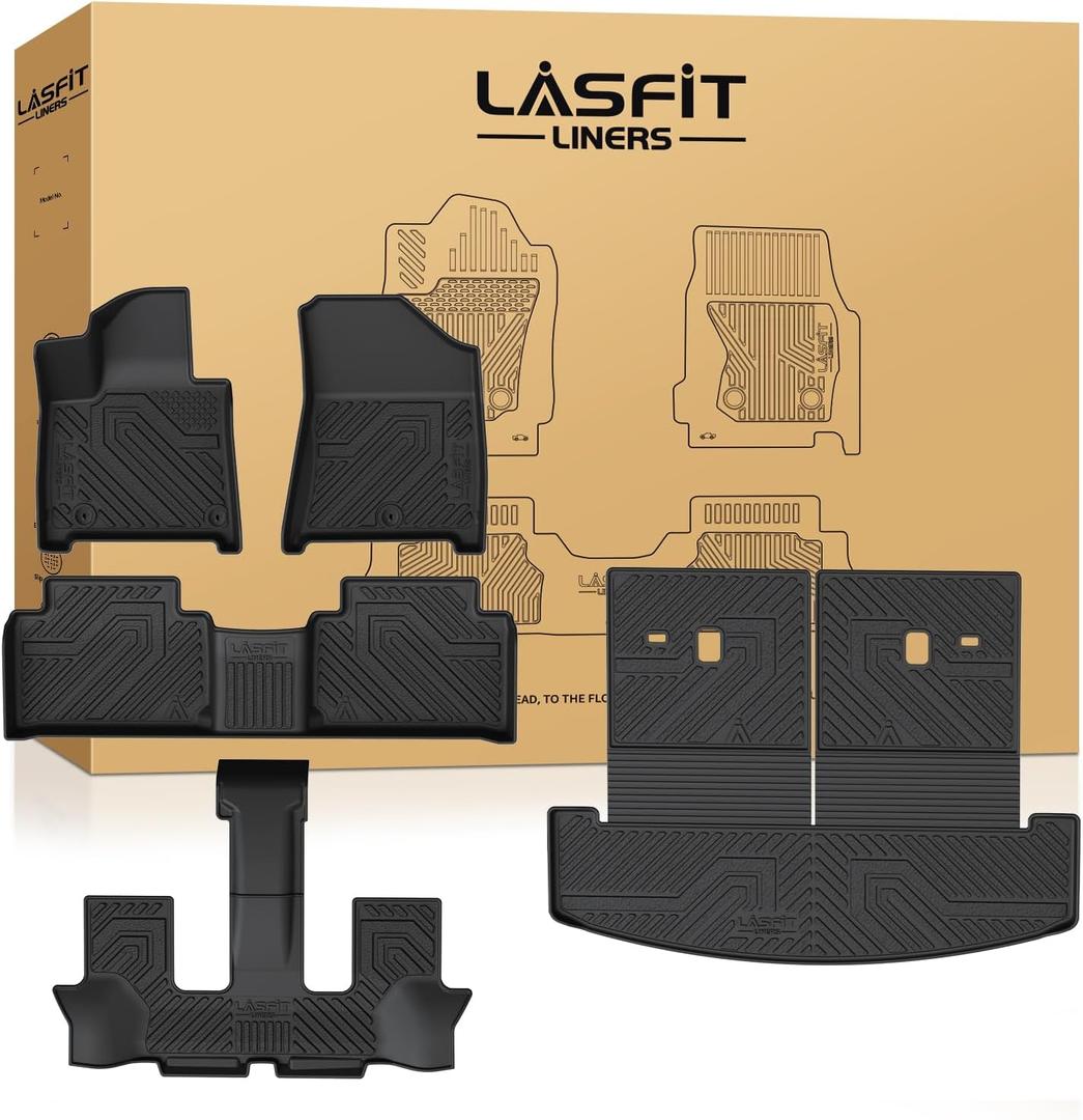 Lasfit Floor Mats & Backrest Mats & Cargo Mat for Hyundai Santa Fe 2026 2025 2024 (Fit Gas & Hybrid), All Weather TPE Custom Fit Floor Liners for Santa Fe Full Set Car Mats Accessoires, Black