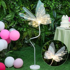 VIHOSE 3.9ft Large LED Butterfly Light with Standing Base 24in White Giant Artificial Gauze Light up Butterfly Decor Mariposas Grandes para Decoracion for Wedding Baby Shower Birthday Party Supplies