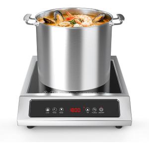 1800W Commercial Induction Cooktop, 120V Stainless Steel Electric Countertop Burner with Digital Touch Panel, 3-Hour Timer - Portable Hot Plate for Restaurant, RV or Food Truck