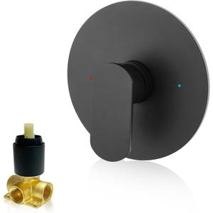 Black Shower Handle Matte Black Single Function Round Shower Mixer Valve Kit Wall Mount Shower Faucet Rough-In Valve Bathroom Trim Kit